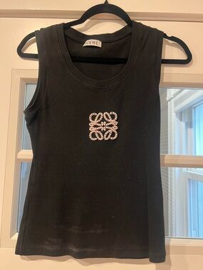 Loewe Black Ribbed Tank with Crystal Anagram
